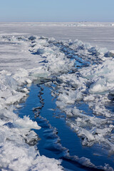 Cracked ice in winter on Lake Baikal