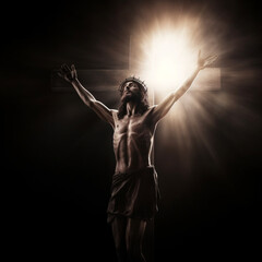 Fototapeta na wymiar Jesus Christ On The Cross Dark and Atmospheric