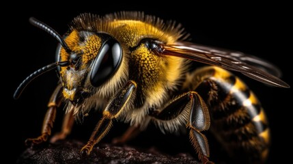 Close-up of a Bee Covered in Pollen Macro Shot, Generative AI