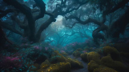 Mystical fairy dense forest, luminescent  created with generative IA Technology, generative IA, IA, Generative 