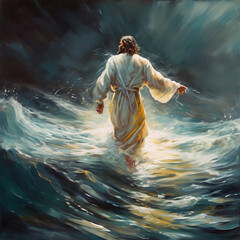 Jesus Christ Walking On Water Painting