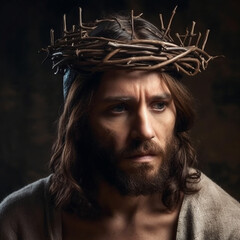 Jesus Christ Wearing Crown Of Thorns