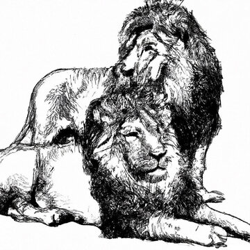 A hand drawing of a pair of Lion