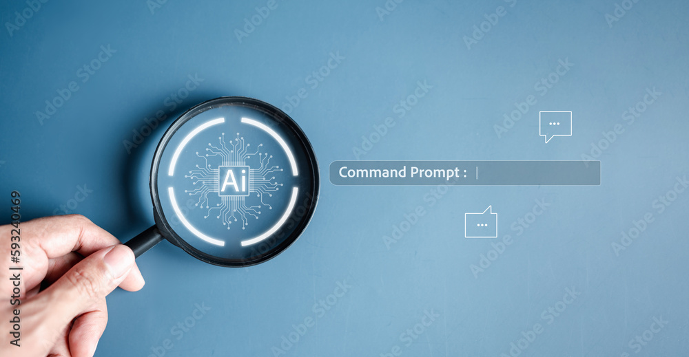 Poster Ai Technology System. Businessman using chat bot intelligence Ai. Chat with AI Artificial Intelligence, developed by OpenAI generate. Futuristic technology, robot in online system.