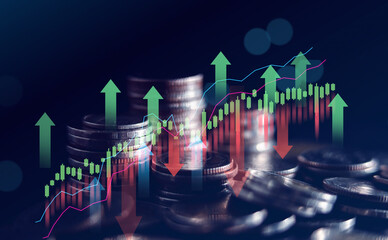 Business finance and investment concept, Capital gain world money economic growth. coin stack...
