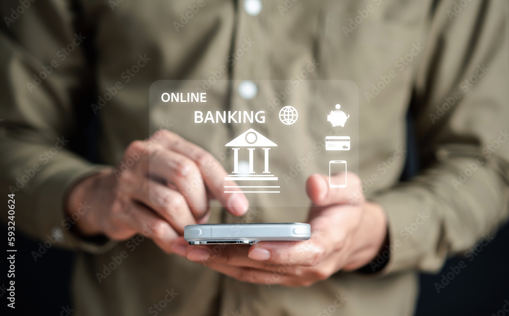Aufkleber Cyber security on mobile online banking and payments, Digital marketing. firewall interface protection of Personal data security and banking. Protecting from cyber attack. protect and privacy identity