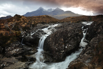 Beautiful Waterfall at Sligachan, Isle of Skye, Scotland, UK.