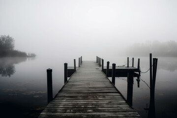 Fototapeta premium Dock at the Lake: Photo of Scenic Waterfront lake. Ai generated.
