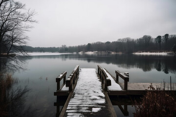 Dock at the Lake: Photo of Scenic Waterfront lake. Ai generated.