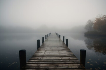 Obraz premium Dock at the Lake: Photo of Scenic Waterfront lake. Ai generated.