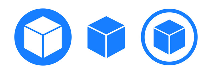 Set of blue cubes illustration. 3d box perspective sign Cube vector icon.