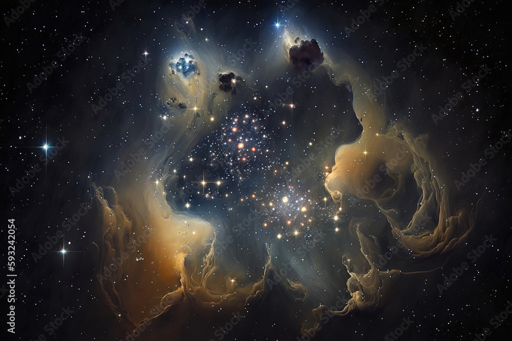 Wall mural glowing nebula with stars. fantasy galaxy generative ai background