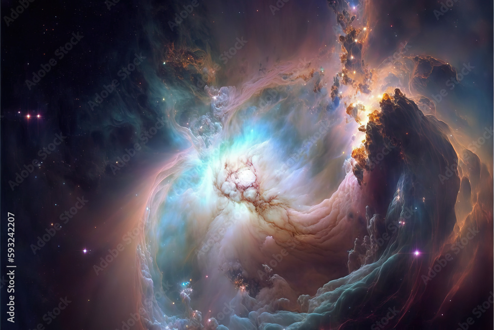 Wall mural pearl nebula with stars. fantasy galaxy generative ai background