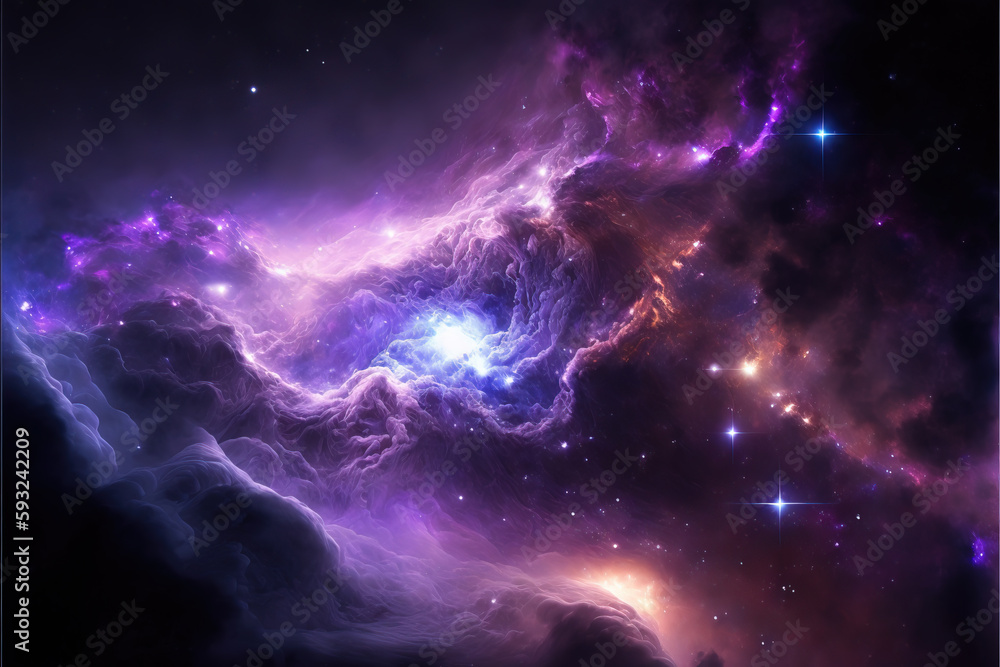 Canvas Prints purple and violet nebula with stars. fantasy galaxy generative ai background