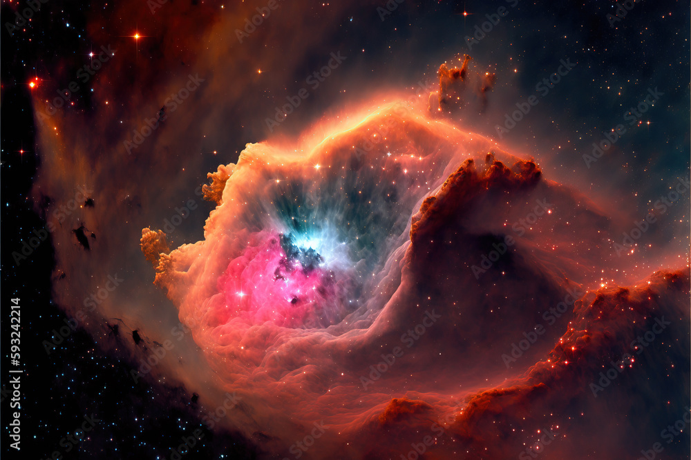 Wall mural red nebula with stars. fantasy galaxy generative ai background