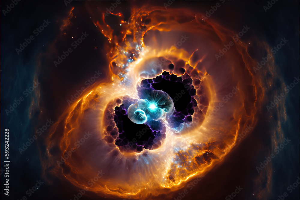 Wall mural glowing nebula with stars. fantasy galaxy generative ai background