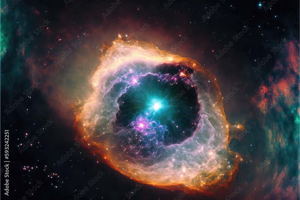 Wall mural glowing nebula with stars. fantasy galaxy generative ai background