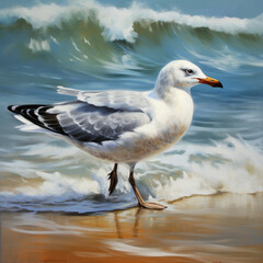Fototapeta na wymiar Seagull Oil Painting