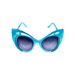 Blue sunglasses. Watercolor illustration on an isolated background. A stylish accessory. Beauty and fashion.