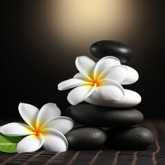 Fototapeta na wymiar Black Zen Rocks With White Flower
