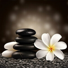 Black Zen Rocks With White Flower