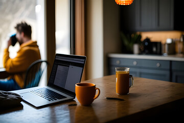 person working on laptop in cafe