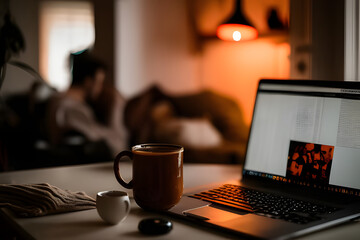 cup of coffee and laptop