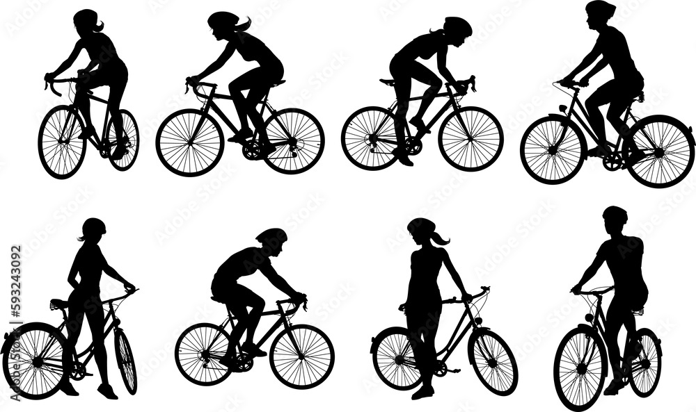 Poster Bike and Bicyclist Silhouettes Set