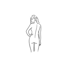 Beautiful young naked woman standing with her back.Stock illustration.