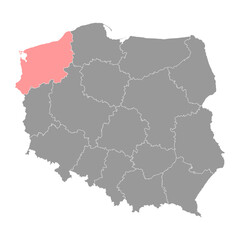 West Pomerania map, province of Poland. Vector illustration.