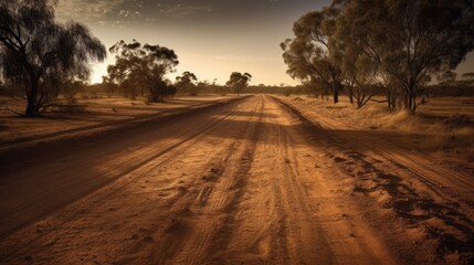 Fototapeta premium Dry and Dusty Australian Road under the Sun, Generative AI