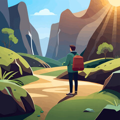 tourist on the road in the mountains