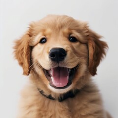 Happy puppy on a plain white background - generative AI