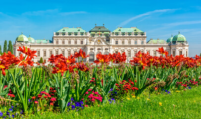 Upper Belvedere palace and gardens in spring, Vienna, Austria