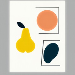 Abstract minimalist illustration of a yellow pearl and graphic colorful shapes on white background