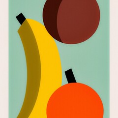 Minimalist illustration of fruit on a rectangular green background