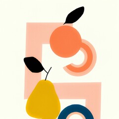 Minimalist illustration of different shapes resembling fruit, on a beige background