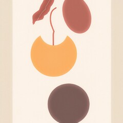 Minimalist illustration of different shapes resembling fruit, in a rectangular beige frame