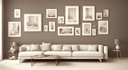 Photo of a cozy living room with a white couch and a gallery wall