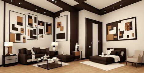 Photo of a cozy living room with stylish furniture and wall decor