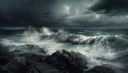 Obraz premium Stormy sea , storm ocean , created with generative IA Technology, generative IA, IA, Generative 
