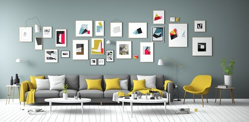 Photo of a cozy and well-decorated living room with comfortable furniture and beautiful wall art