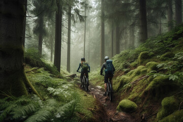 Obraz premium Biking in the Forest: illustration of Outdoor Adventure. Ai generated.
