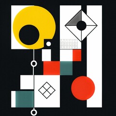 Geometric illustration with multicolored different images isolated on the black background