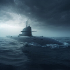 Nuclear Submarine Floating At The Surface
