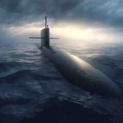 Nuclear Submarine Floating At The Surface