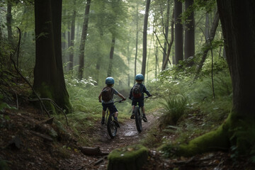 Obraz premium Biking in the Forest: illustration of Outdoor Adventure. Ai generated.