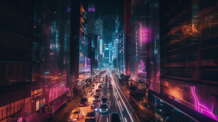 Neon light city  created with generative IA Technology, generative IA, IA, Generative 