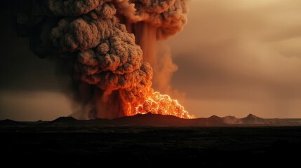 Massive Volcano Eruption. A large volcano erupting hot lava and gases into the atmosphere. Generative AI
