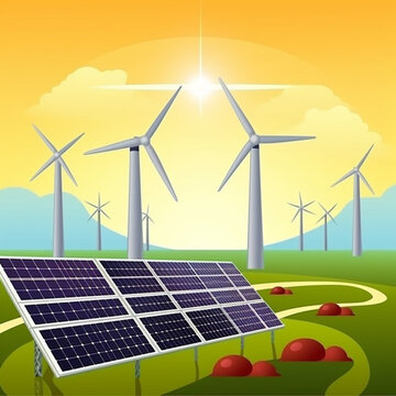 Solar Panel And Wind Turbines Illustration